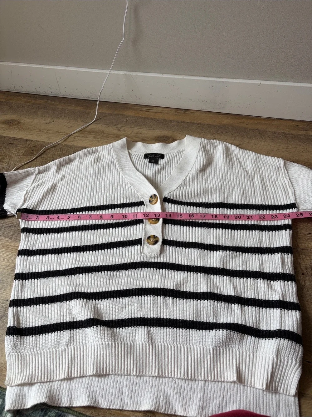 Rachel Zoe Striped Henley Pullover Sweater Coastal Luxe Loungewear Nautical